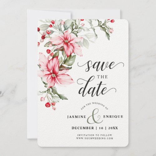 Soft Winter Berry Christmas Wedding  Photo Save The Date