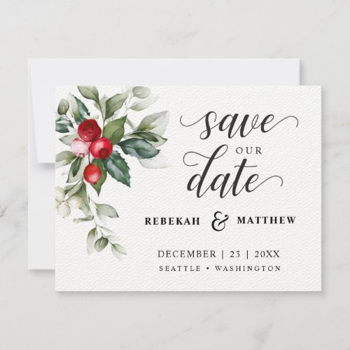 Soft Winter Berry Christmas Wedding Save The Date