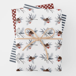 Soft winter birds wrapping paper sheets