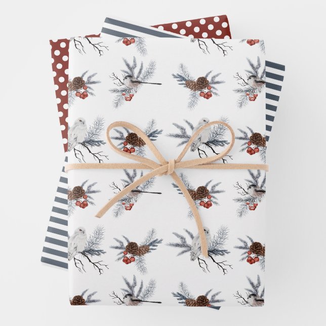Soft winter birds wrapping paper sheets (In situ)