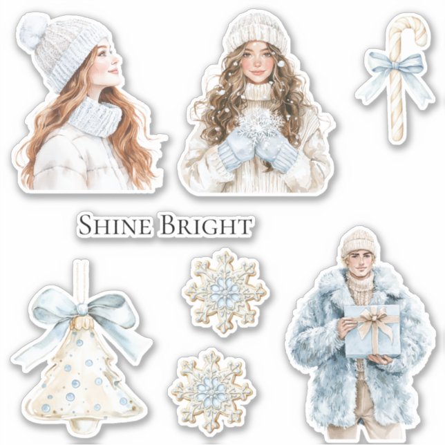 Soft Winter Blue Christmas Sticker (Front)