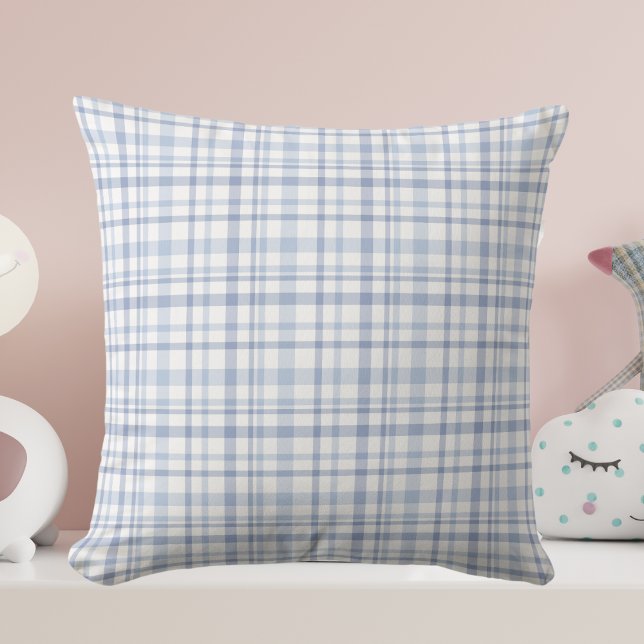 Soft Winter Blue Plaid Throw Pillow (Creator Uploaded)