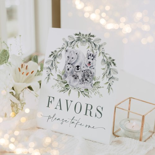 Soft Winter Holiday Artic Animals Favors Pedestal Sign