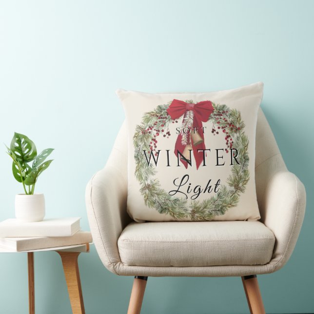 Soft Winter Light w/ Christmas Wreath Throw Pillow (Chair)