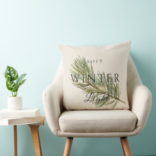 Soft Winter Light w/ Pine Branch Throw Pillow