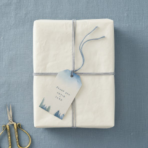 Soft winter pine trees wedding favor tag