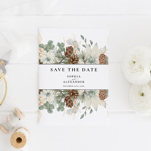Soft winter watercolor  save the date postcard