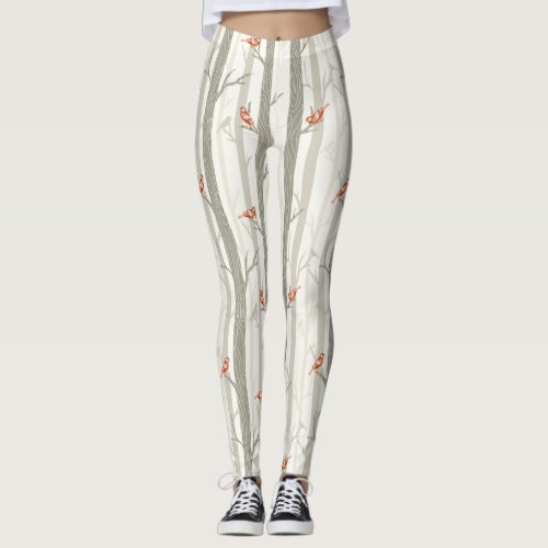 Soft Winter Woodland Trees with Cardinals Design Leggings