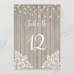 Soft Wood Look Wedding Table Number Card<br><div class="desc">Soft Wood Look Wedding Table Number Card. © Radenbrea Studios at Zazzle. A modern,  rustic Table Number card with sparkly string lights and lace corners. Personalize with your own table numbers</div>