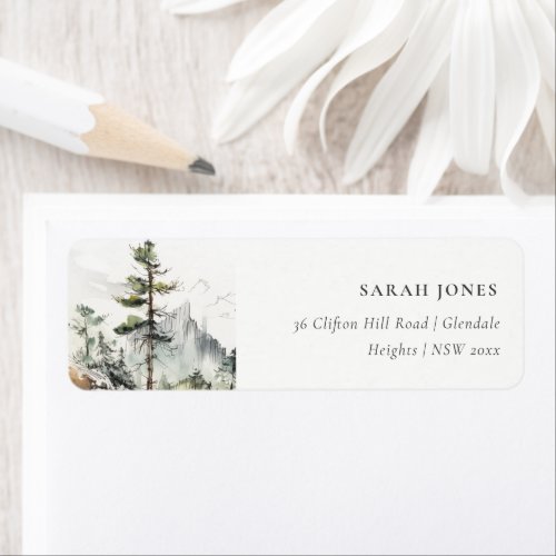 Soft Woods Mountain Landscape Sketch Address Label
