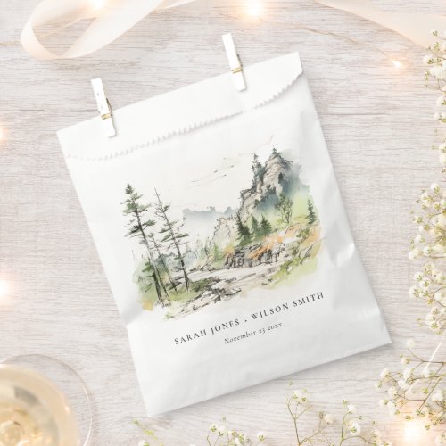 Soft Woods Mountain Landscape Sketch Wedding Favor Bag