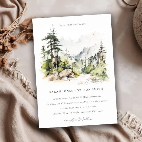Soft Woods Mountain Landscape Sketch Wedding Invitation