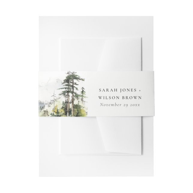 Soft Woods Mountain Landscape Sketch Wedding Invitation Belly Band (Front Example)