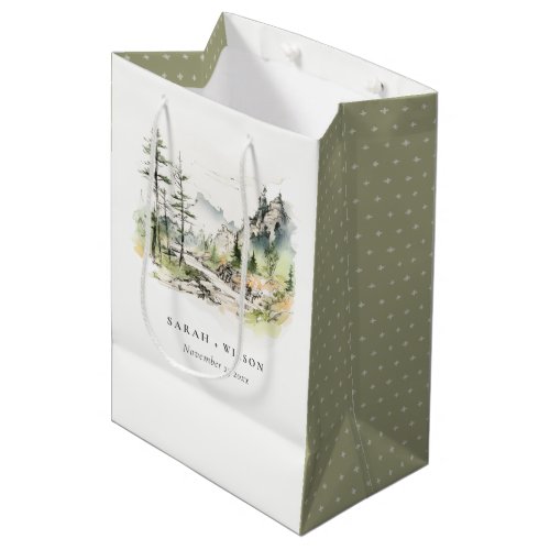 Soft Woods Mountain Landscape Sketch Wedding Medium Gift Bag