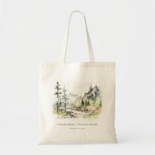 Soft Woods Mountain Landscape Sketch Wedding Tote Bag
