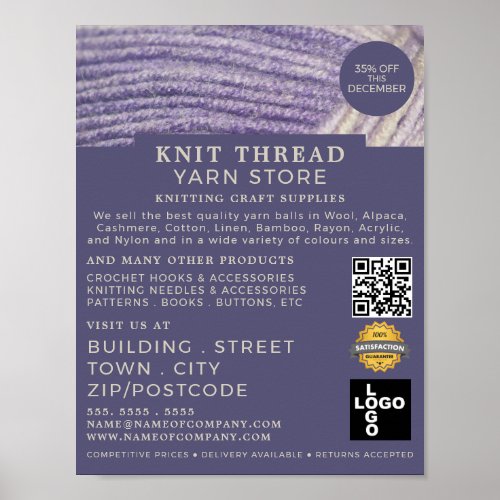 Soft Wool Knitting Store Yarn Store Advertising Poster