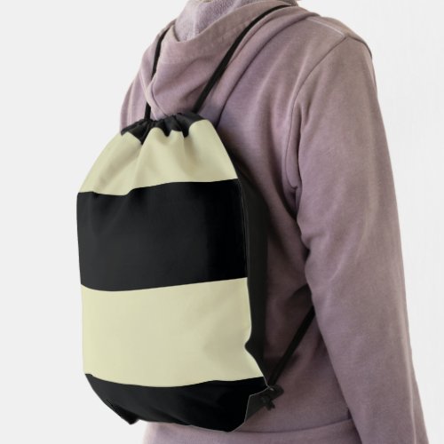 Soft Yellow and Black Simple Extra Wide Stripes Drawstring Bag