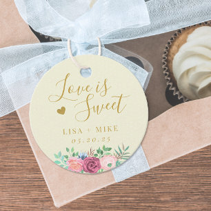 Soft Yellow and Gold Floral Love is Sweet Wedding Favor Tags