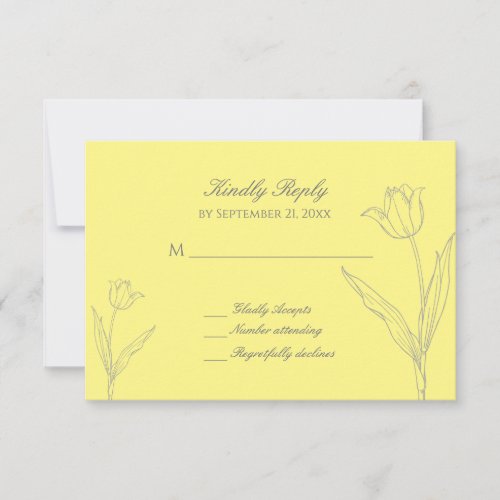 Soft Yellow and Grey Minimalist Tulip Wedding RSVP Card