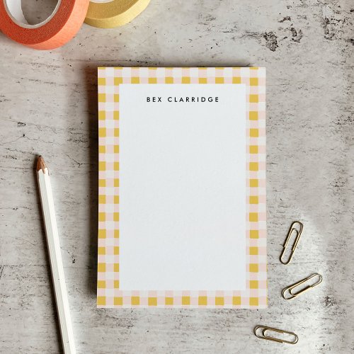 Soft Yellow and Pink Checkered Personalized Post_it Notes