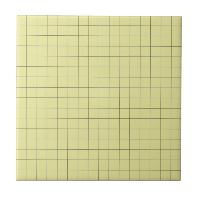 Soft Yellow & Black Checkered Retro Minimalist Ceramic Tile (Front)
