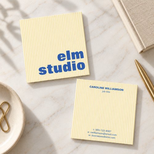 Soft Yellow Blue Striped Bold Square Colorful Fun Business Card