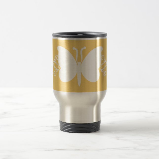 Soft Yellow Butterfly Swirls Mug (Center)