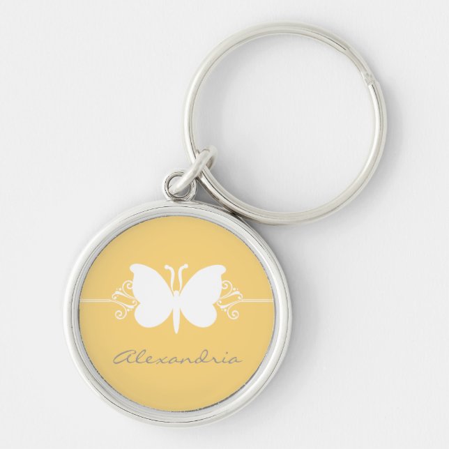 Soft Yellow Butterfly Swirls Premium Keychain (Front)