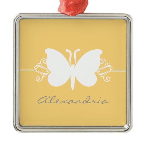 Soft Yellow Butterfly Swirls Premium Ornament
