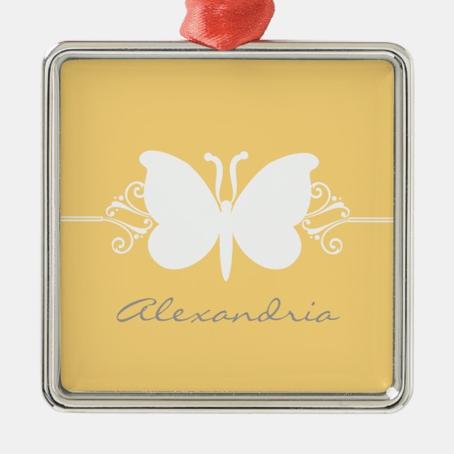 Soft Yellow Butterfly Swirls Premium Ornament (Front)