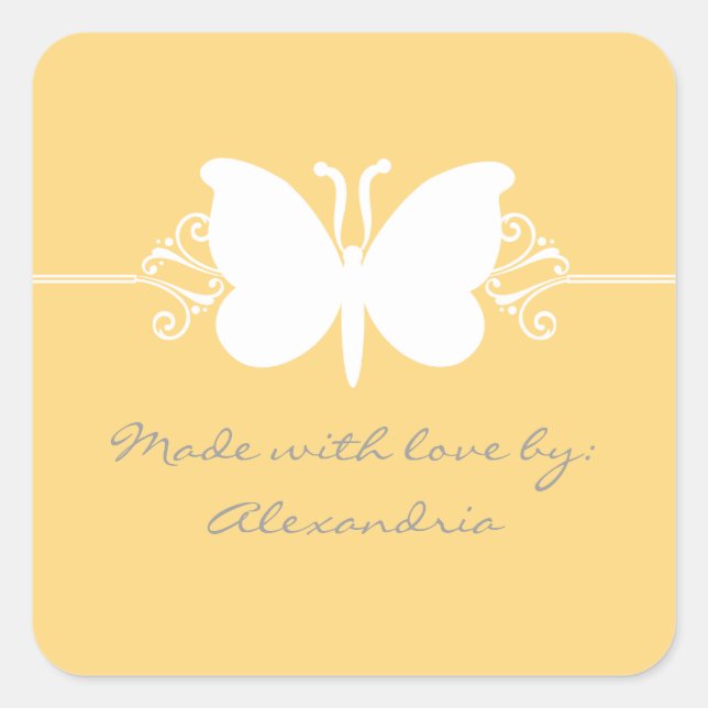 Soft Yellow Butterfly Swirls Sticker Seals (Front)