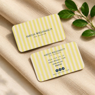 Soft Yellow elegant striped Business Card