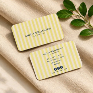 Soft Yellow elegant striped Business Card