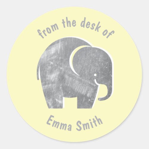 Soft Yellow Elephant Kids Personalized Classic Round Sticker