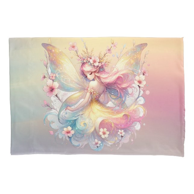 Soft Yellow Floral Fairy Princess Girls Pillow Case (Front)