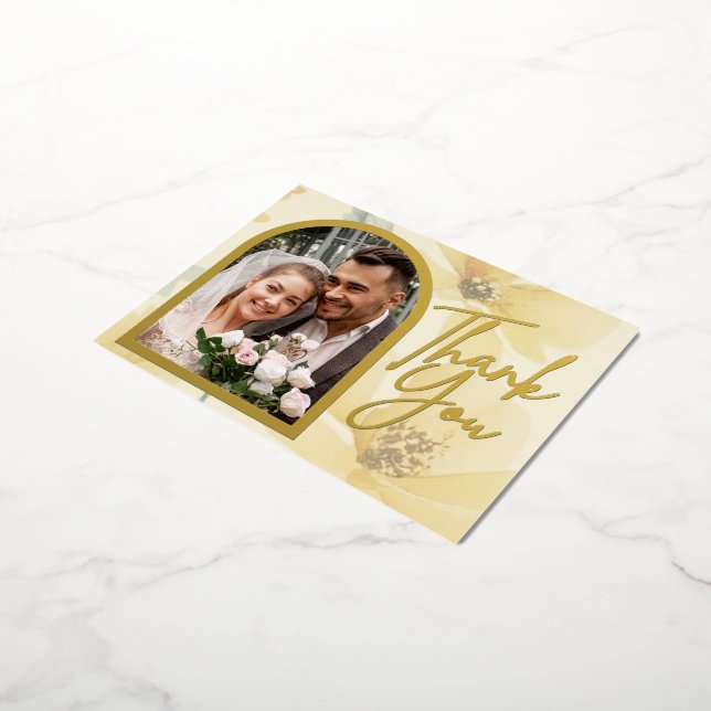 Soft Yellow Floral Foil Wedding Thank You Card (Rotated)