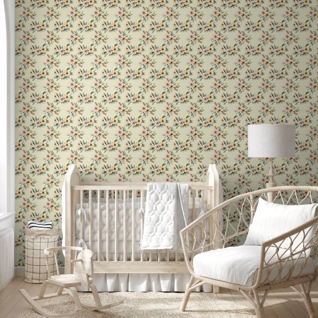 Soft Yellow Floral Pattern Wallpaper (Kids)