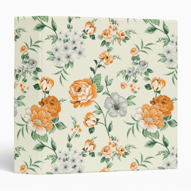 Soft Yellow Garden Floral Pattern 3 Ring Binder (Front/Spine)