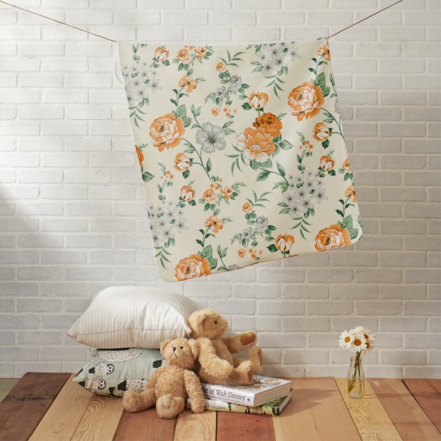 Soft Yellow Garden Floral Pattern Baby Blanket (In Situ)