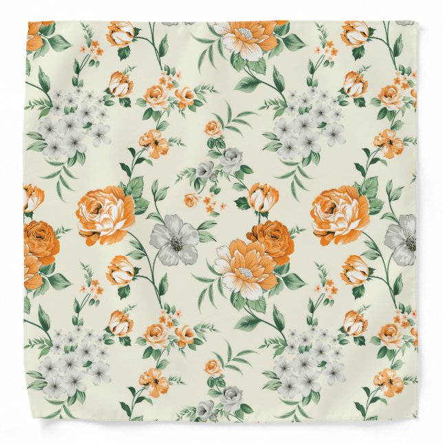 Soft Yellow Garden Floral Pattern Bandana (Front)