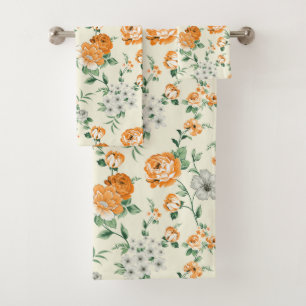 Soft Yellow Garden Floral Pattern Bath Towel Set