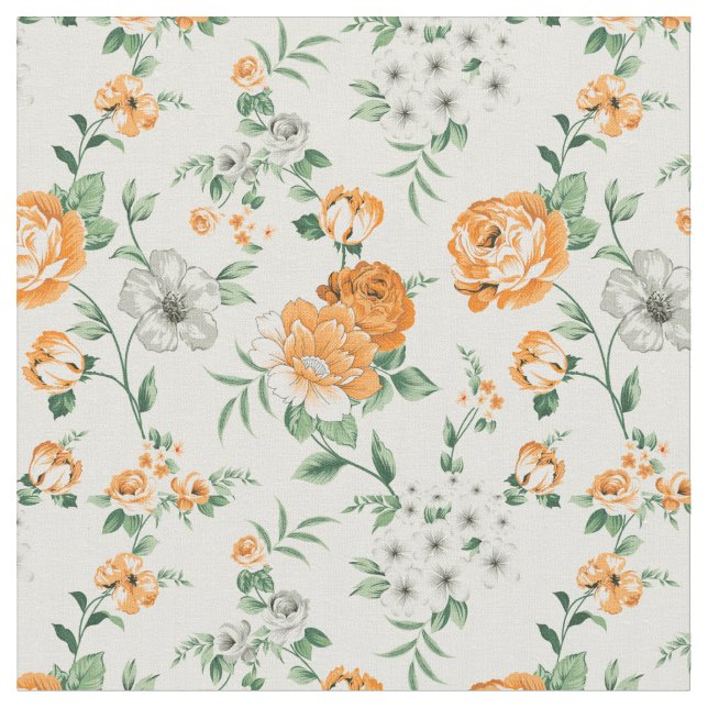 Soft Yellow Garden Floral Pattern Fabric (Close Up)