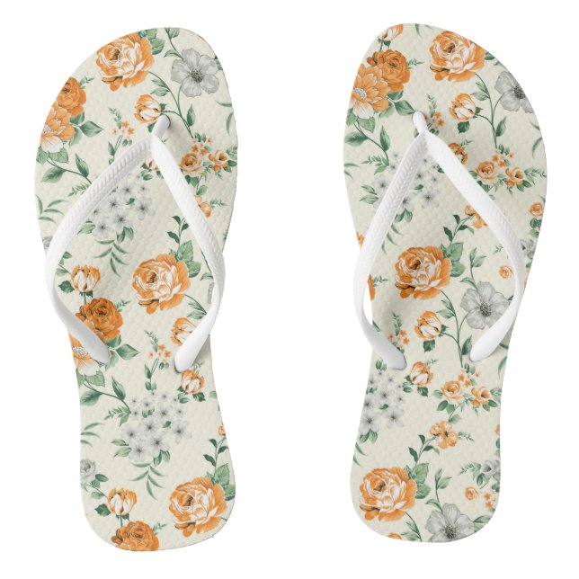 Soft Yellow Garden Floral Pattern Flip Flops (Footbed)