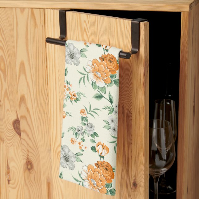 Soft Yellow Garden Floral Pattern Kitchen Towel (Thirds Fold)