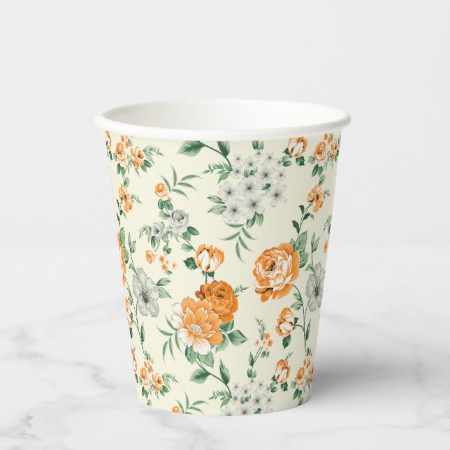Soft Yellow Garden Floral Pattern Paper Cups (Front)