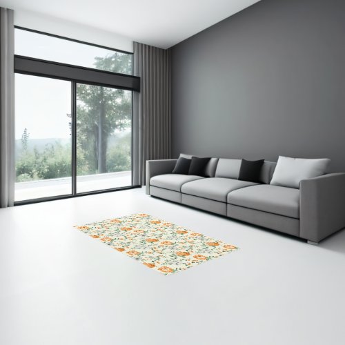 Soft Yellow Garden Floral Pattern Rug