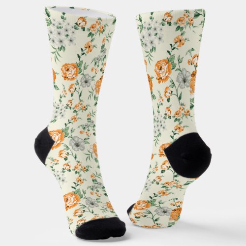 Soft Yellow Garden Floral Pattern Socks