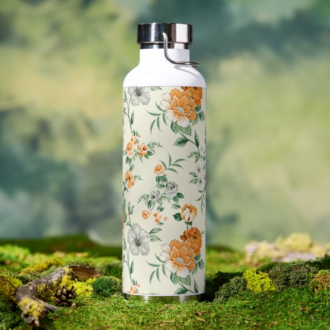 Soft Yellow Garden Floral Pattern Water Bottle (Outdoor)
