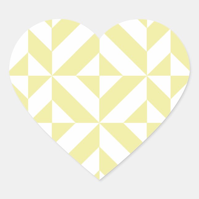 Soft Yellow Geometric Art Deco Heart Sticker (Front)