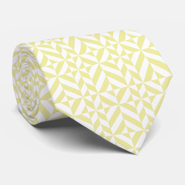 Soft Yellow Geometric Art Deco Neck Tie (Rolled)